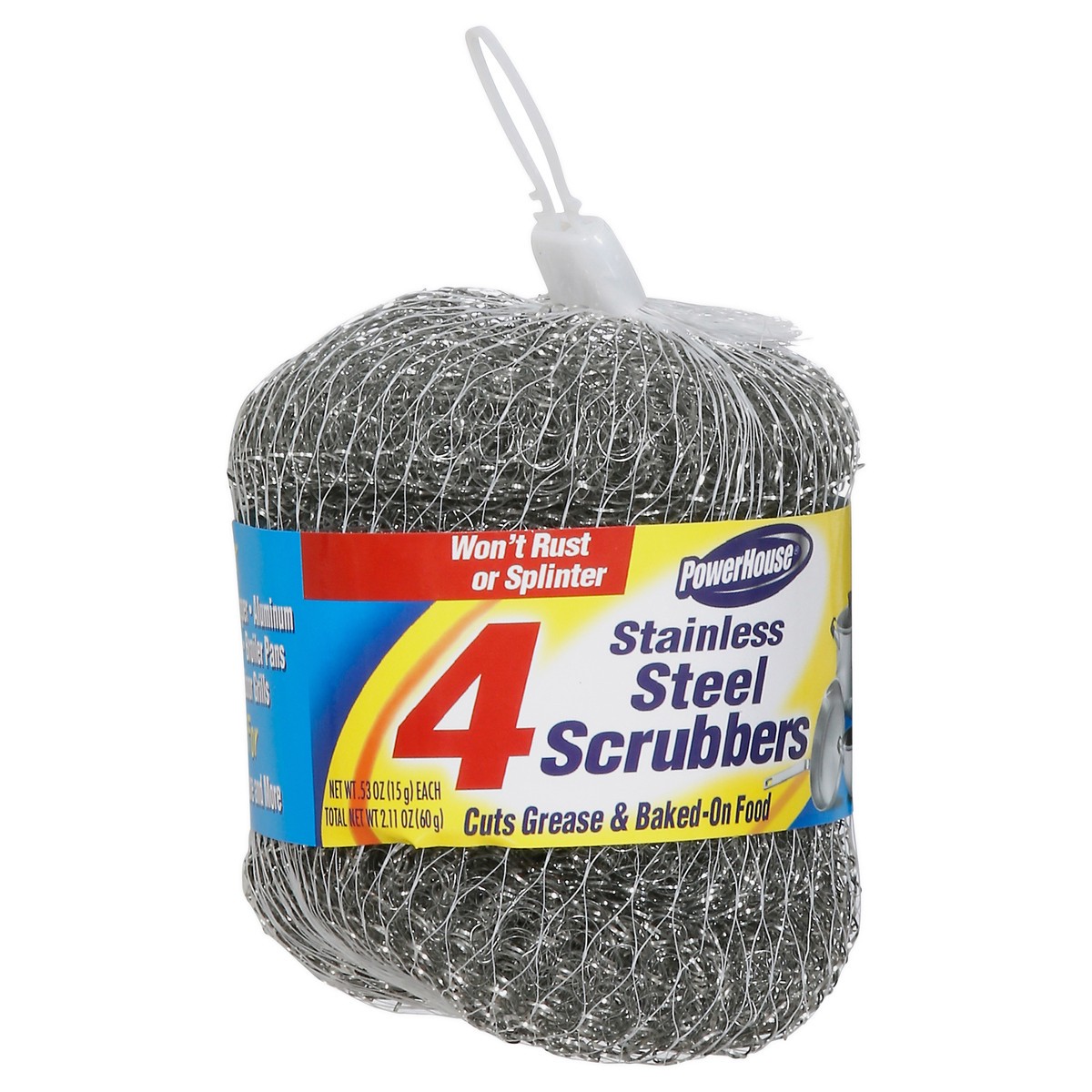 slide 7 of 11, PowerHouse Stainless Steel Srubbers 4 - 0.53 oz Scrubbers, 1 ct