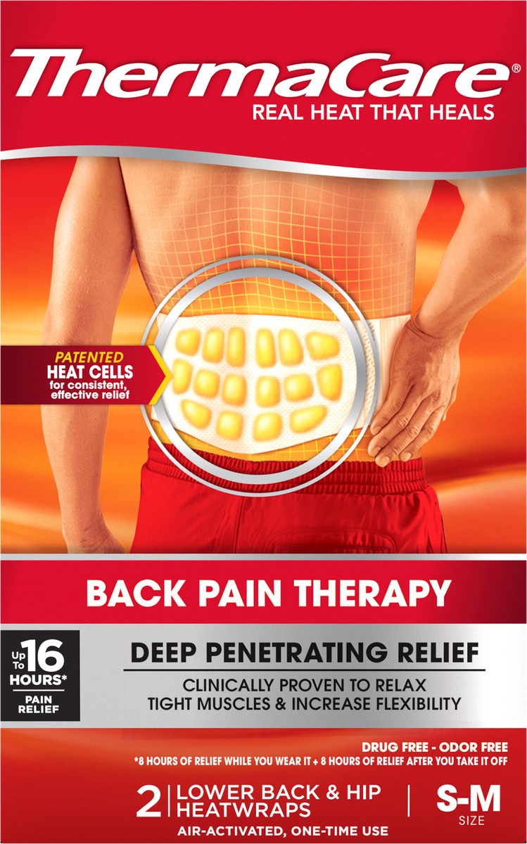 slide 7 of 11, Thermacare Lower Back & Hip Pain Relief Small & Mediumium Patch, 2 ct