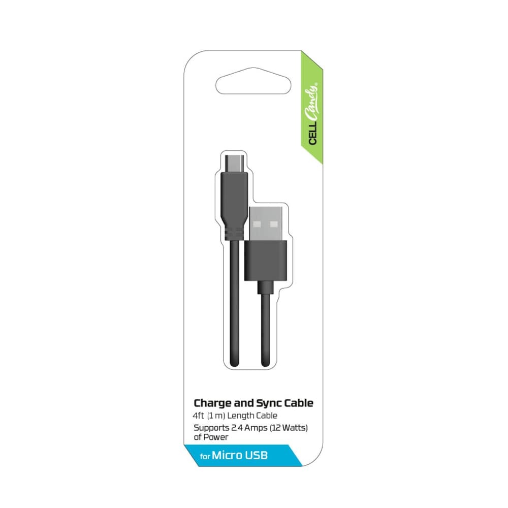 slide 1 of 1, CELLCandy Black USB-to-Micro-USB Data Cable, 4 ft