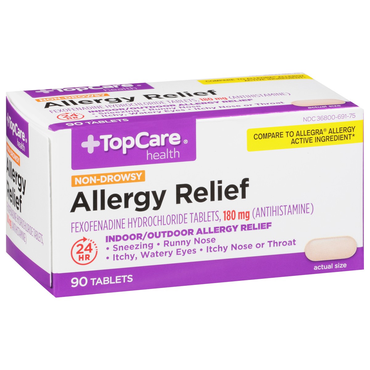 slide 7 of 9, Topcare Allergy Relief, Non-Drowsy, 180 Mg, Tablets, 90 ct