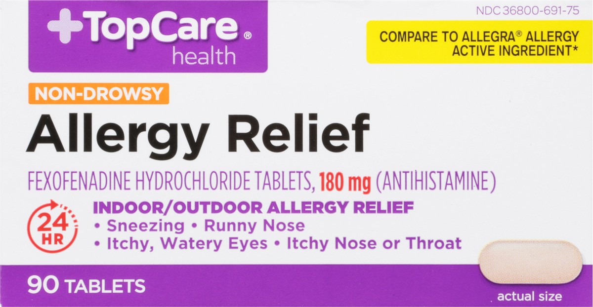slide 8 of 9, Topcare Allergy Relief, Non-Drowsy, 180 Mg, Tablets, 90 ct