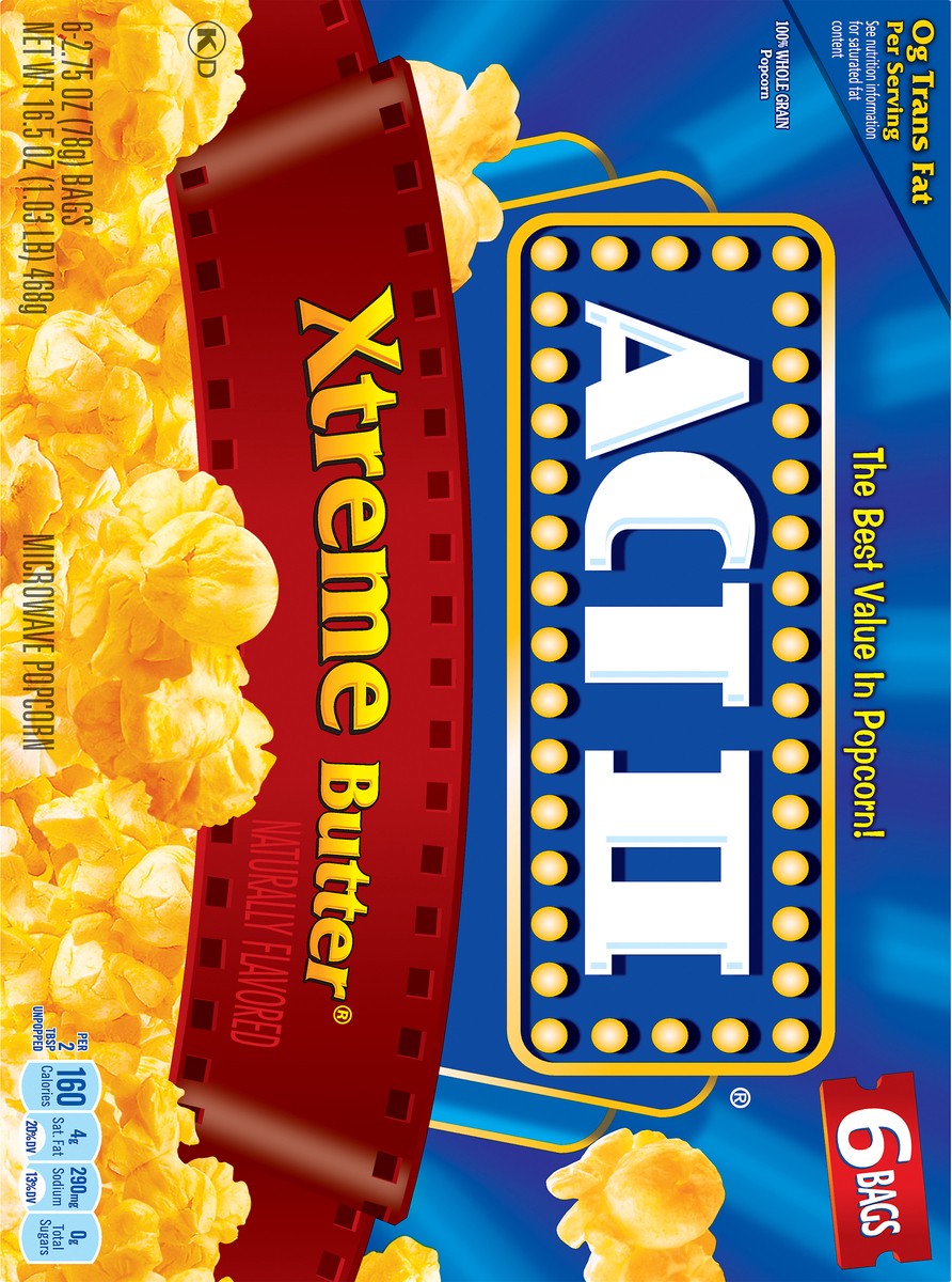 slide 5 of 9, ACT II Xtreme Butter Microwave Popcorn, 6-Count 2.75-oz. Bags, 6 ct