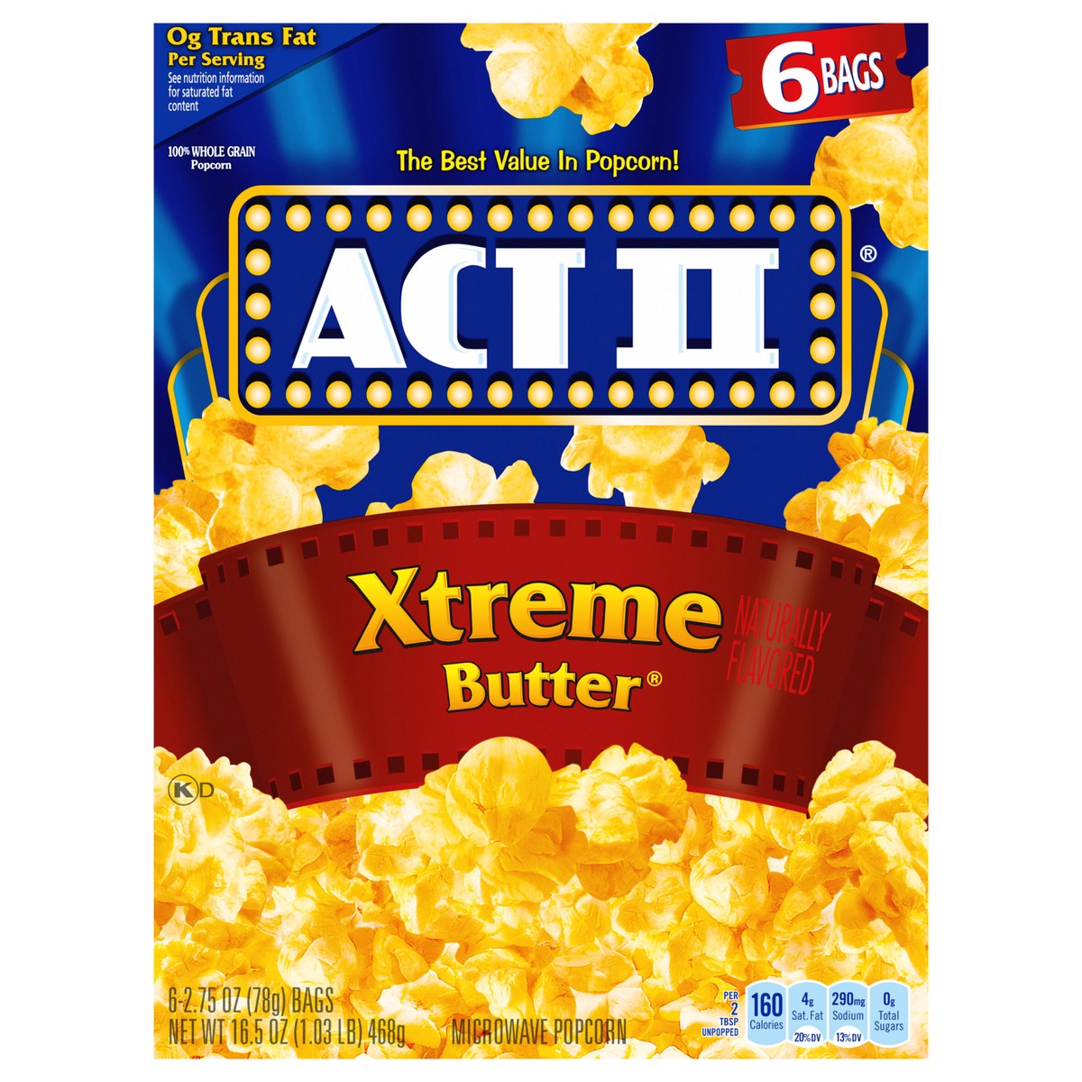 slide 1 of 9, ACT II Xtreme Butter Microwave Popcorn, 2.75 oz. , 6 Count Bags, 6 ct