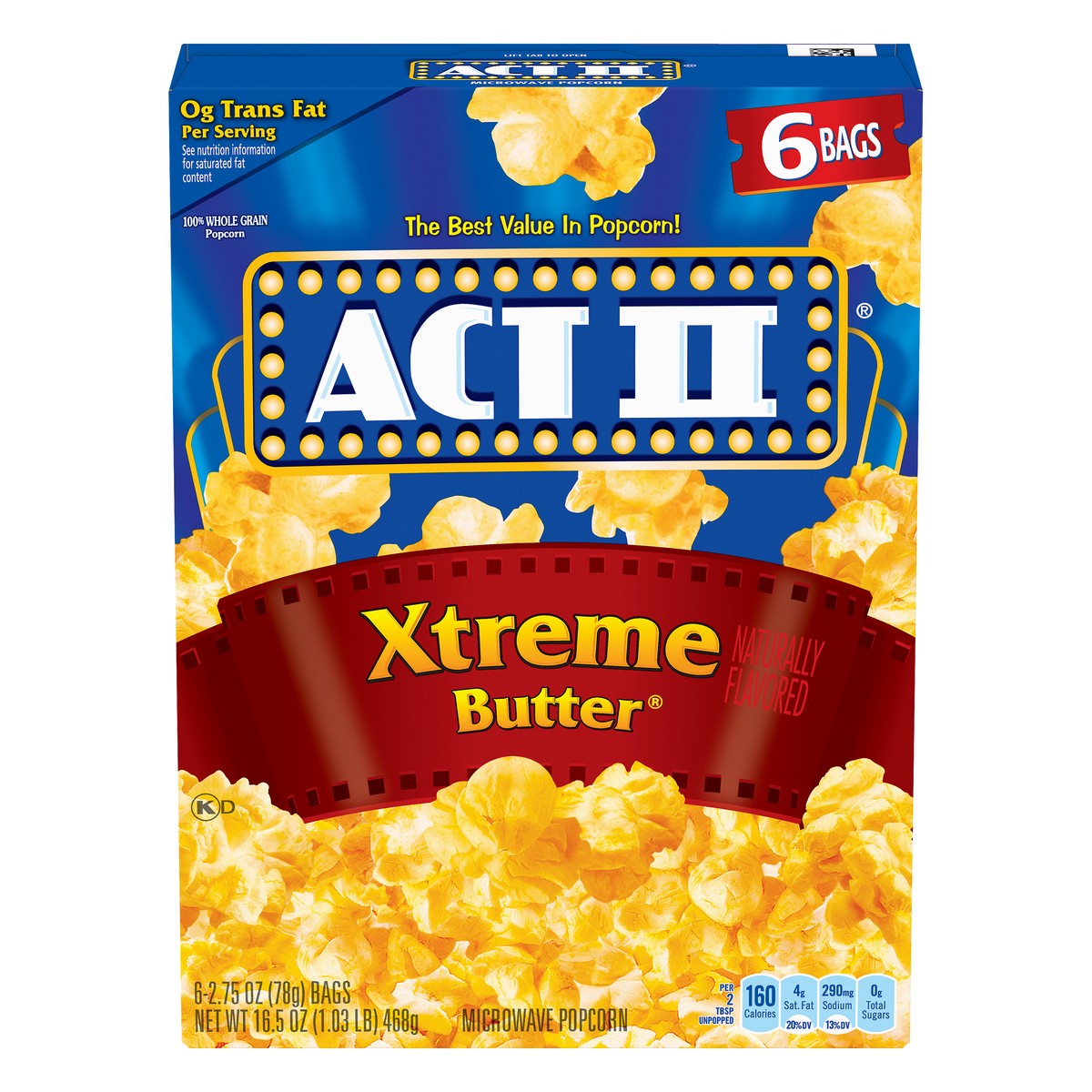 slide 1 of 9, ACT II Xtreme Butter Microwave Popcorn, 6-Count 2.75-oz. Bags, 6 ct