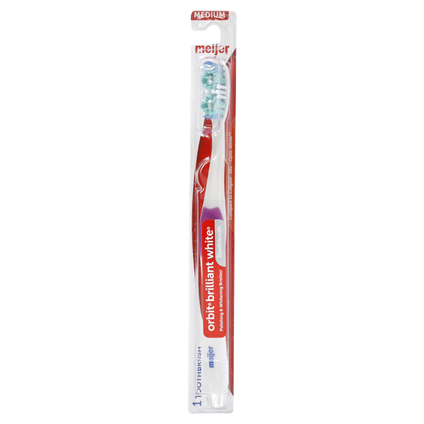 slide 1 of 1, Meijer Orbit Brilliant White Toothbrush, Medium Bristles (Compare to Colgate 360 Optic White), 1 ct