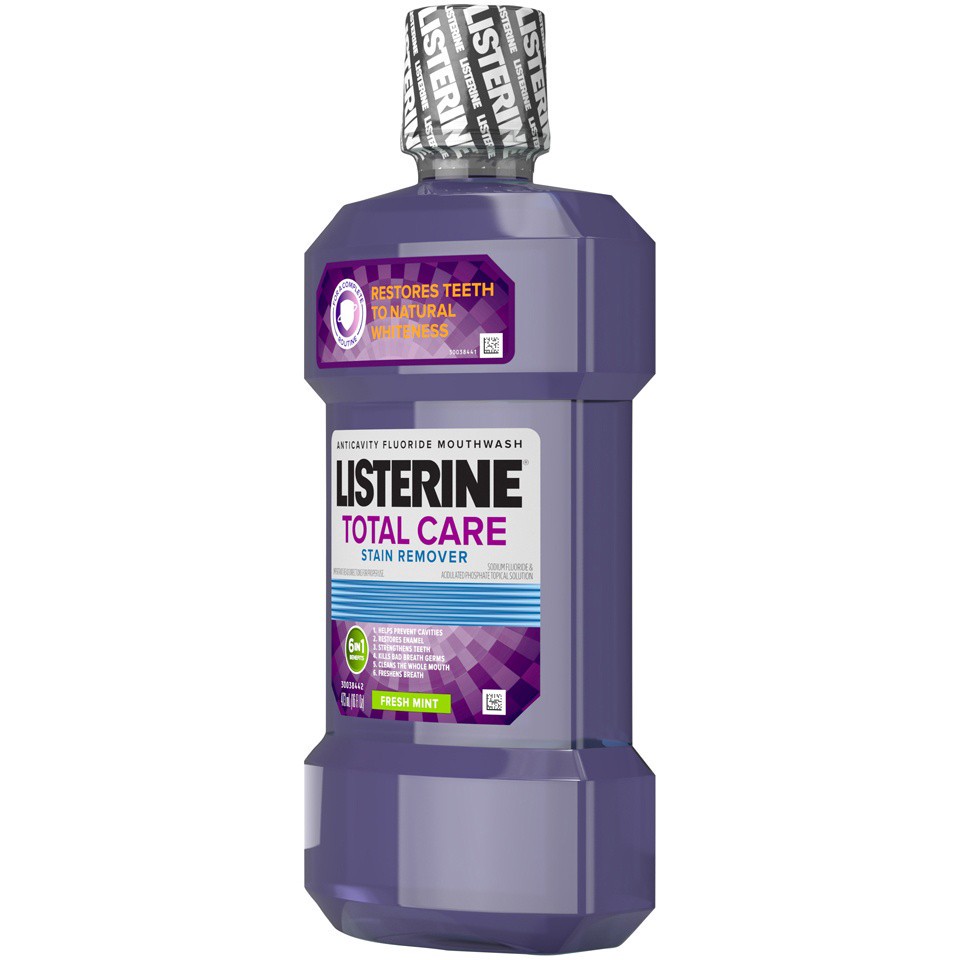 slide 2 of 6, Listerine Total Care Whitening Mouthwash, 6 Benefit Fluoride Anticavity Mouthwash for Stain Removal and Bad Breath, Fresh Mint Flavor, 16 fl. oz, 16 fl oz