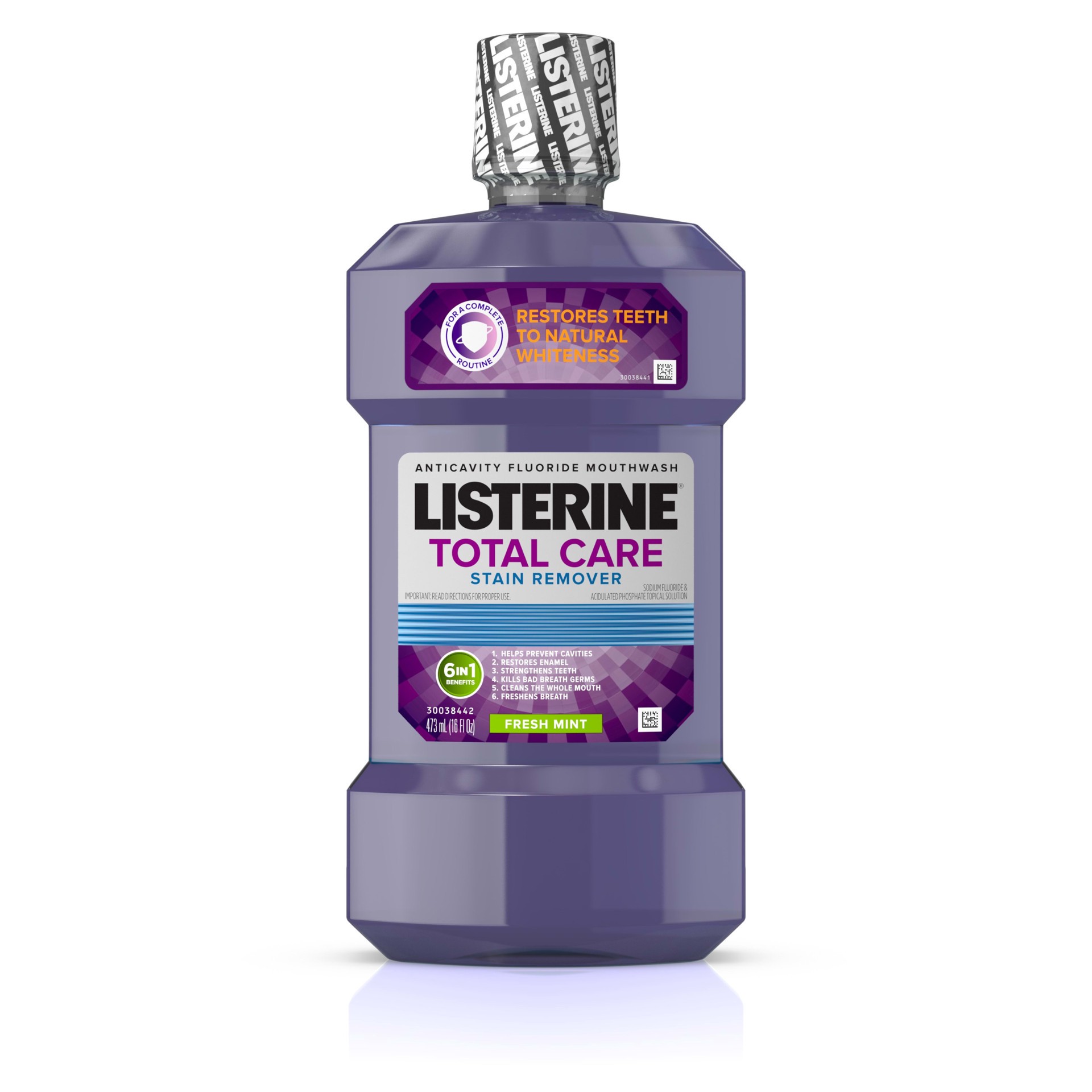 slide 1 of 6, Listerine Total Care Whitening Mouthwash, 6 Benefit Fluoride Anticavity Mouthwash for Stain Removal and Bad Breath, Fresh Mint Flavor, 16 fl. oz, 16 fl oz