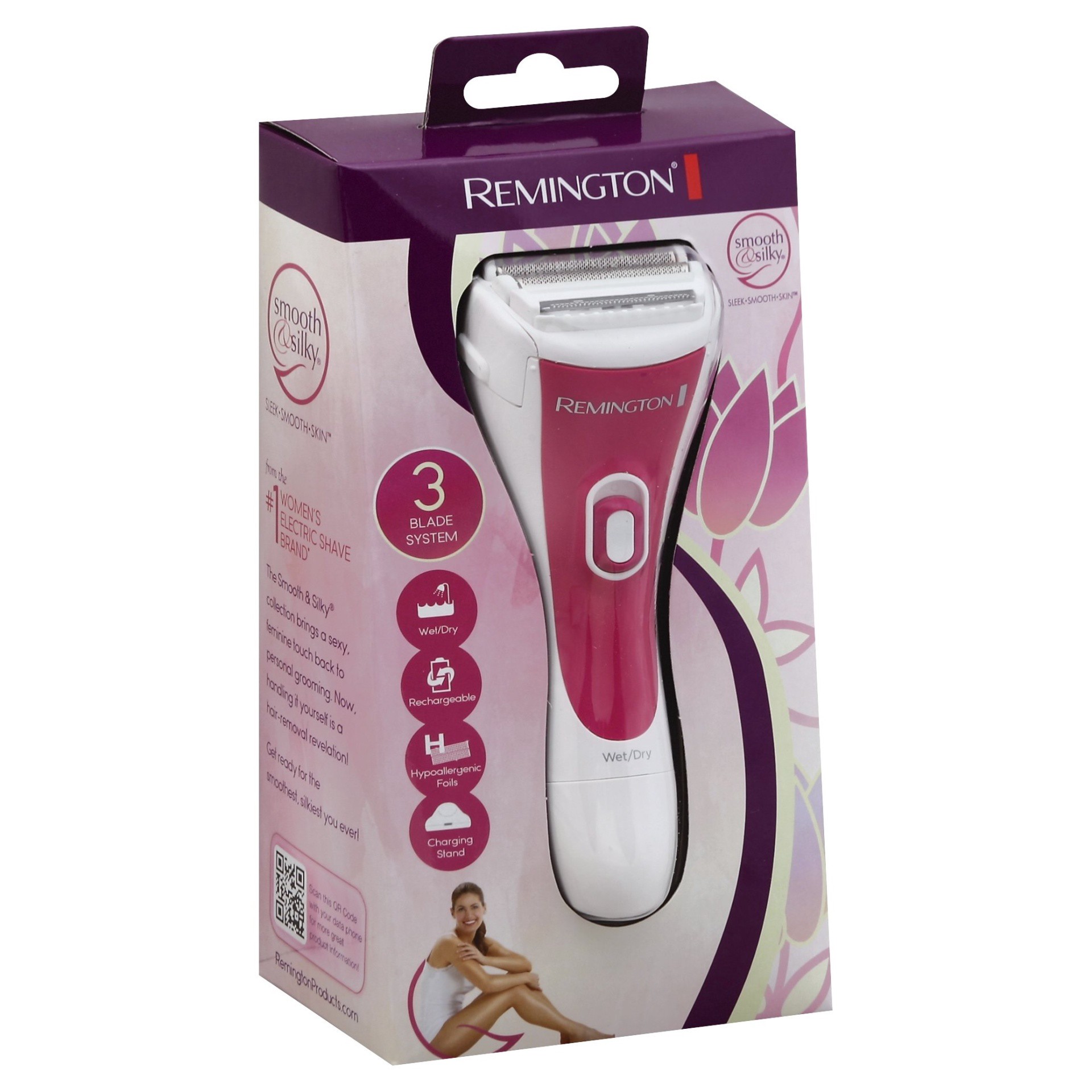 slide 1 of 5, Remington Smooth & Silky 3-Blade Wet & Dry Women's Rechargeable Electric Shaver - WDF4820, 1 ct