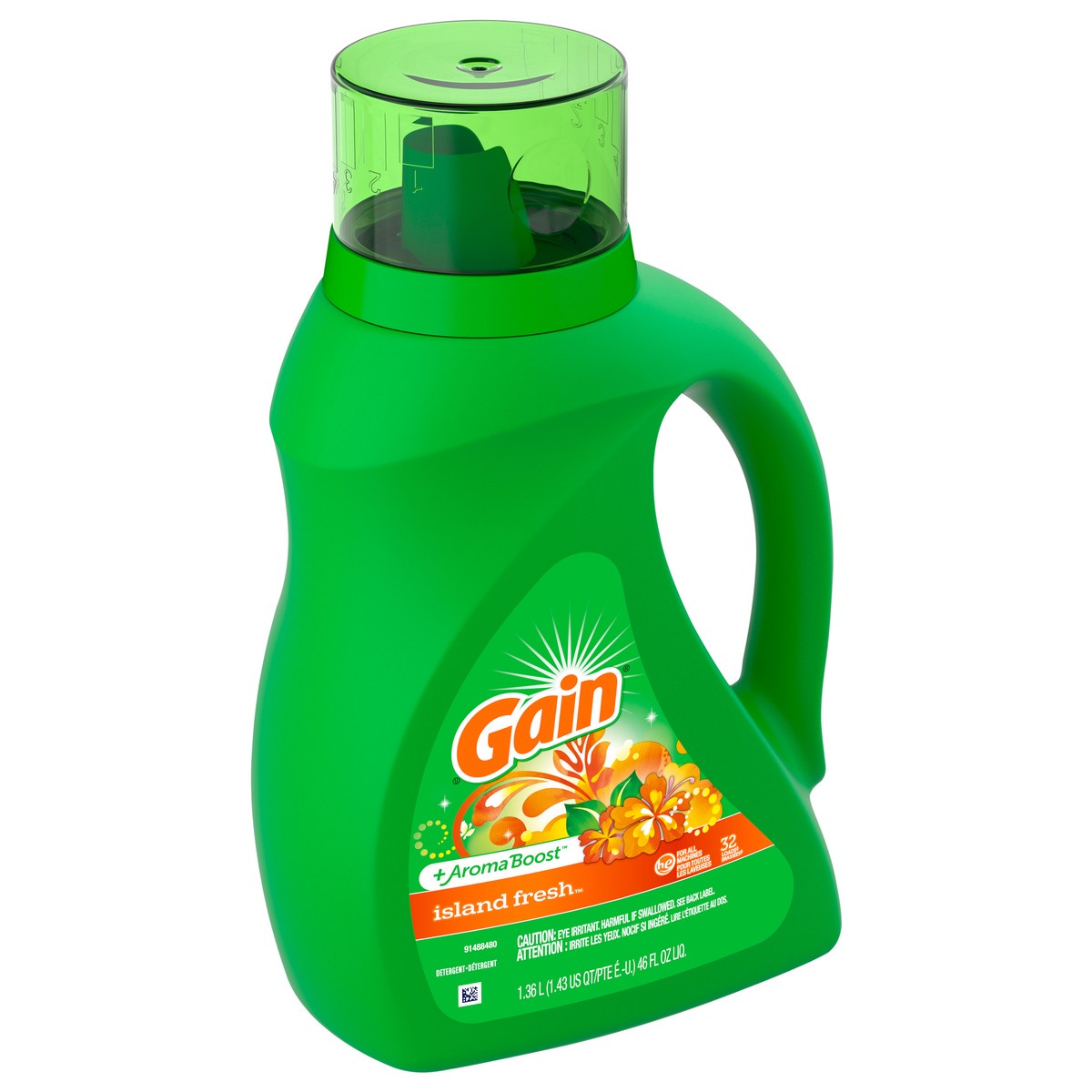 slide 2 of 4, Gain Liquid Laundry Detergent, Island Fresh Scent, 46 fl oz, 32 loads, Freshness + Odor Fighting, Laundry Detergent Liquid Soap, HE compatible, 1.43 qt