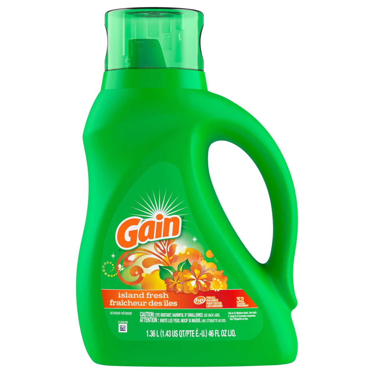 slide 1 of 4, Gain Liquid Laundry Detergent, Island Fresh Scent, 46 fl oz, 32 loads, Freshness + Odor Fighting, Laundry Detergent Liquid Soap, HE compatible, 1.43 qt