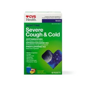 slide 1 of 1, CVS Health Nighttime Severe Cough & Cold Drink Packets, Honey Lemon, 6 Ct, 1 ct