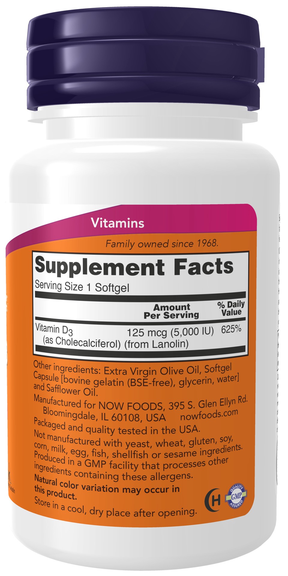 slide 3 of 5, NOW Supplements, Vitamin D-3 5,000 IU, High Potency, Structural Support*, 240 Softgels, 240 ct