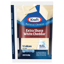 Kraft Extra Sharp White Cheddar Natural Cheese Slices, 12ct