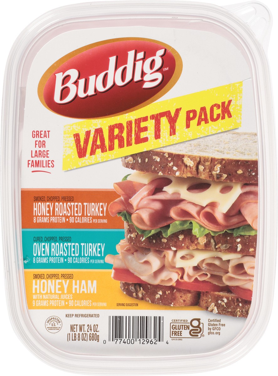 slide 2 of 12, Buddig Honey Roasted Turkey/Oven Roasted Turkey/Honey Ham Lunch Meat Variety Pack 24 oz, 24 oz