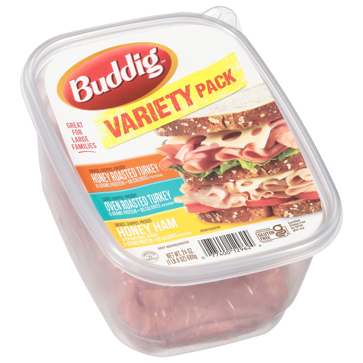 slide 9 of 12, Buddig Honey Roasted Turkey/Oven Roasted Turkey/Honey Ham Lunch Meat Variety Pack 24 oz, 24 oz