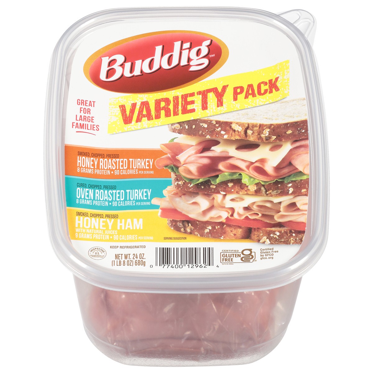 slide 1 of 12, Buddig Honey Roasted Turkey/Oven Roasted Turkey/Honey Ham Lunch Meat Variety Pack 24 oz, 24 oz