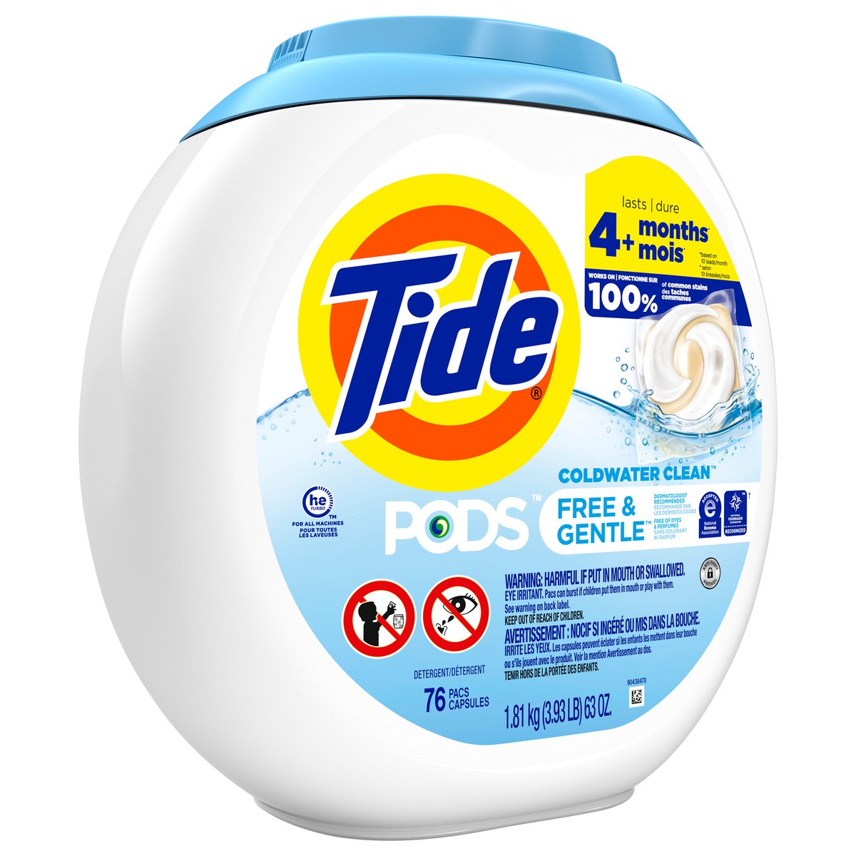 slide 3 of 4, Tide PODS Free & Gentle Laundry Detergent Soap Pacs, 76 Count, Tide PODS Laundry Detergent, Laundry Detergent Pacs, Laundry PODS Detergent, 76 ct
