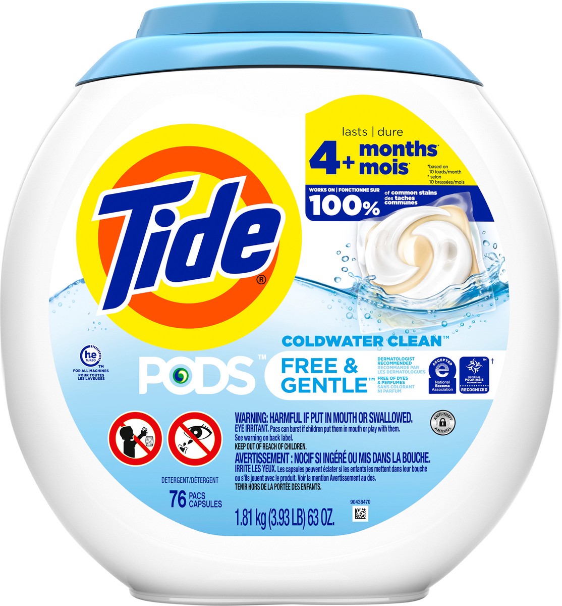 slide 4 of 4, Tide PODS Free & Gentle Laundry Detergent Soap Pacs, 76 Count, Tide PODS Laundry Detergent, Laundry Detergent Pacs, Laundry PODS Detergent, 76 ct