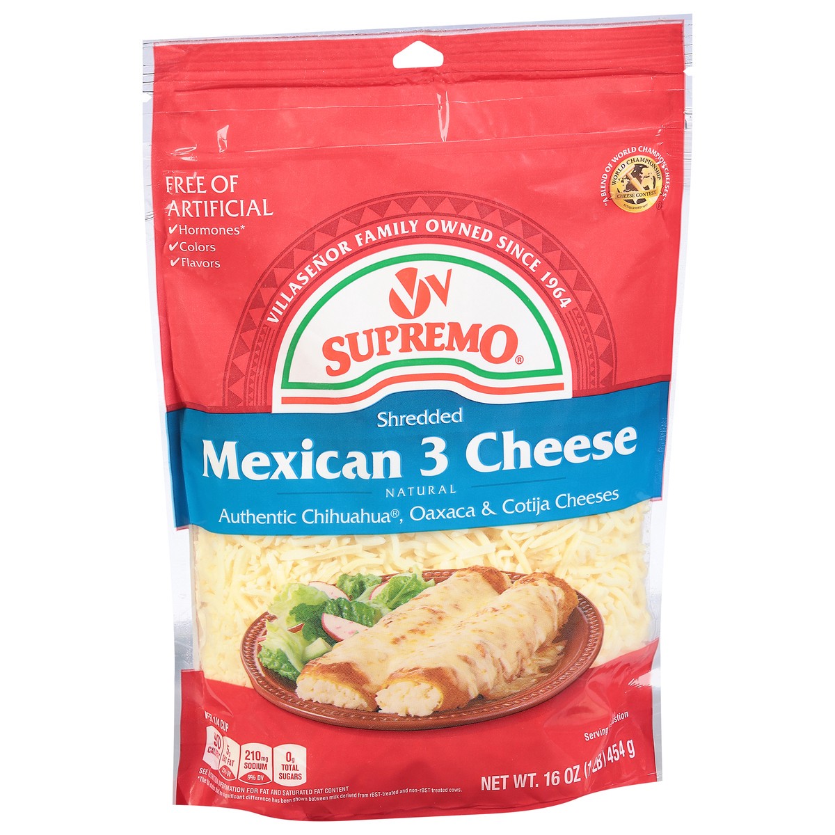 slide 6 of 13, Supremo Shredded Mexican 3 Cheese 16 oz, 16 oz