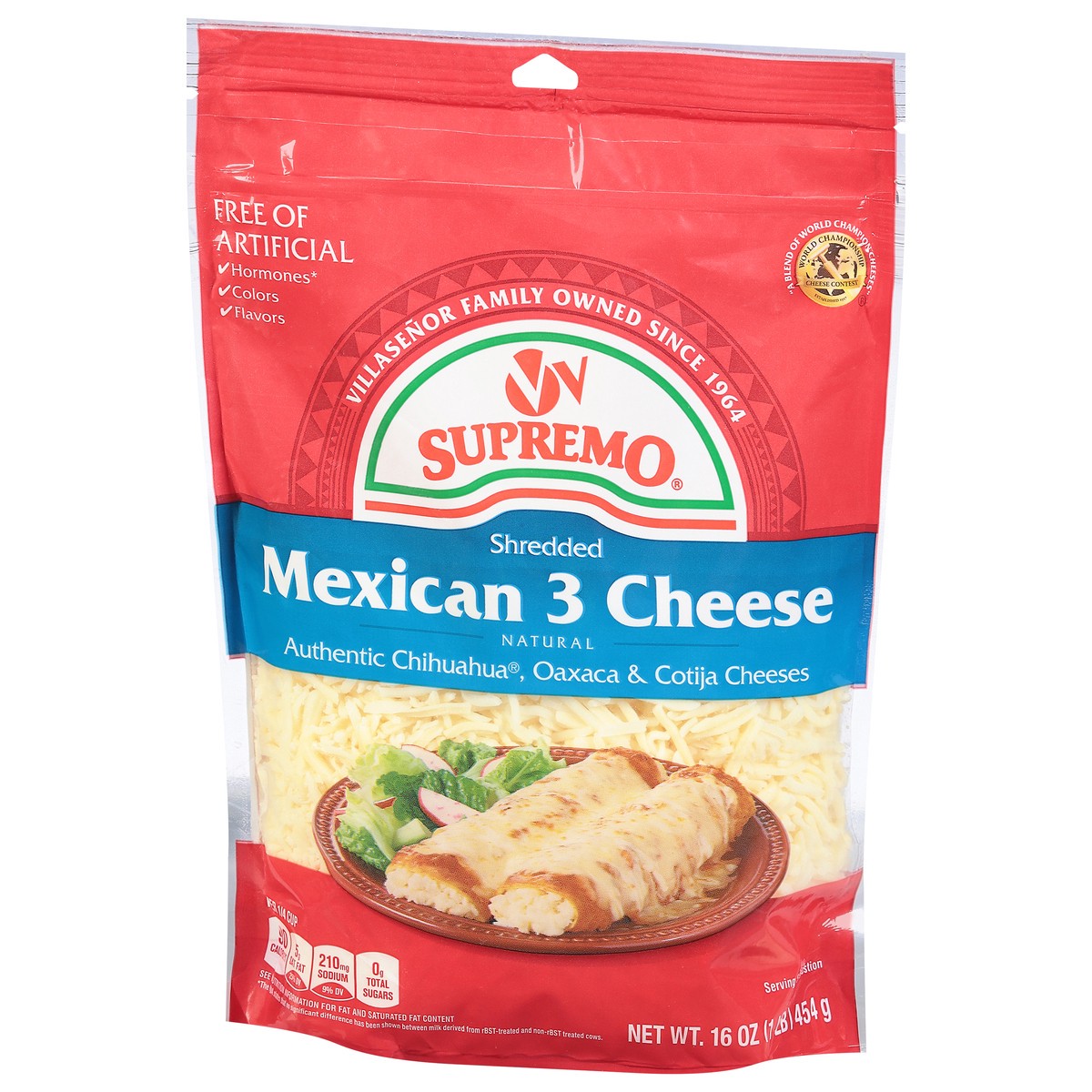 slide 3 of 13, Supremo Shredded Mexican 3 Cheese 16 oz, 16 oz