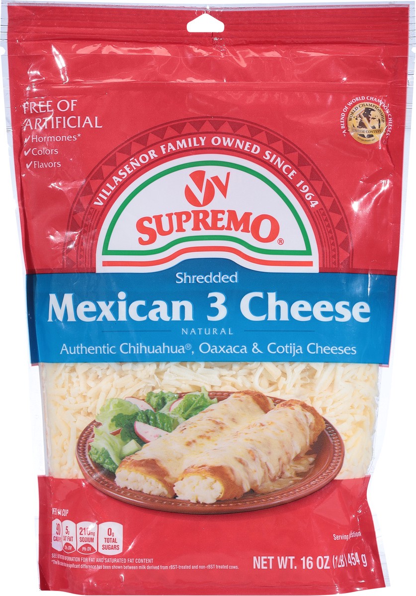 slide 9 of 13, Supremo Shredded Mexican 3 Cheese 16 oz, 16 oz