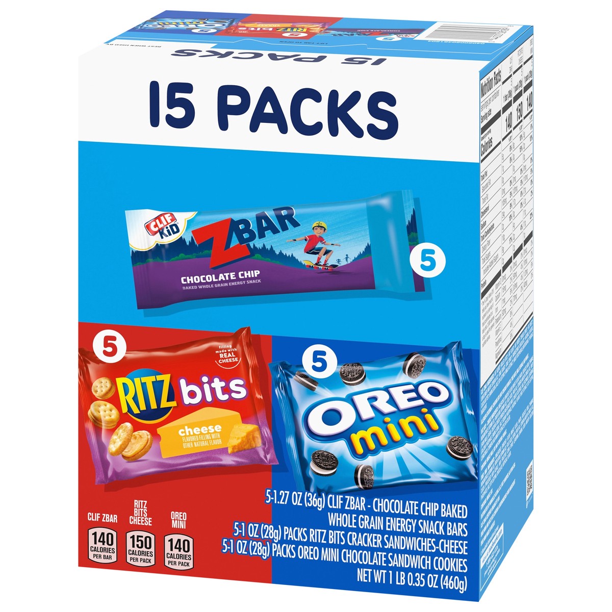 slide 6 of 14, Mondelez International Zbar Chocolate Chip Snack Bars, RITZ Bits Crackers & OREO Mini Cookies, On the Go Snacks Variety Pack, 15 Snack Packs, 16.35 oz