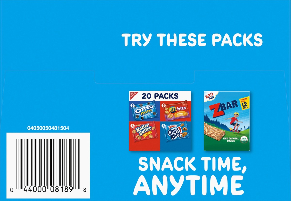 slide 11 of 14, Mondelez International Zbar Chocolate Chip Snack Bars, RITZ Bits Crackers & OREO Mini Cookies, On the Go Snacks Variety Pack, 15 Snack Packs, 16.35 oz