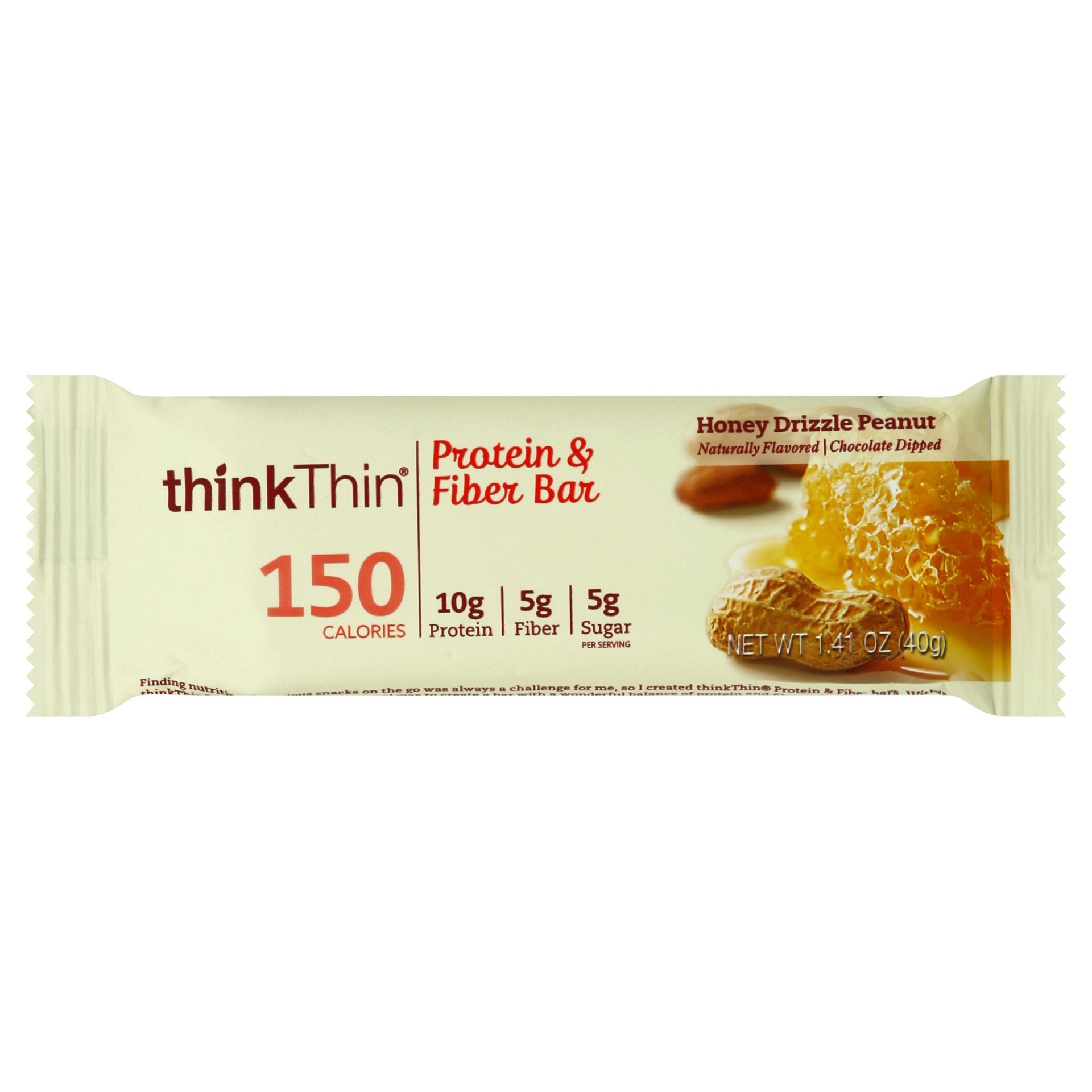 slide 1 of 1, thinkThin Honey Drizzle Peanut Lean Protein & Fiber Bar, 1.41 oz