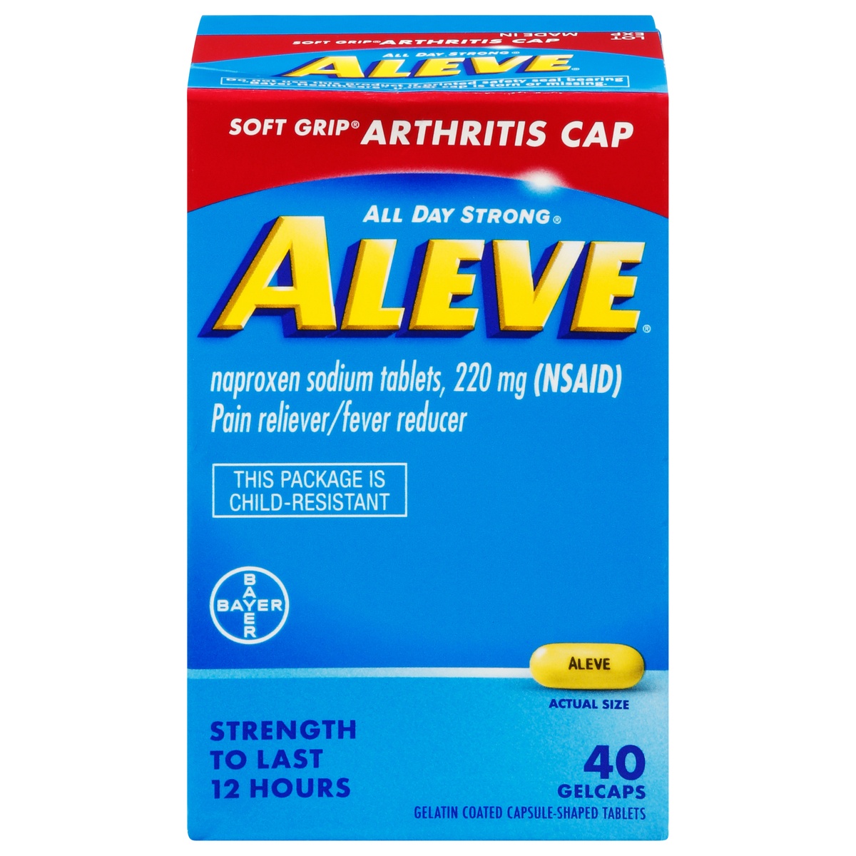 slide 1 of 1, Aleve All Day Strong 220 mg Pain Reliever/Fever Reducer 40 Gelcaps, 40 ct