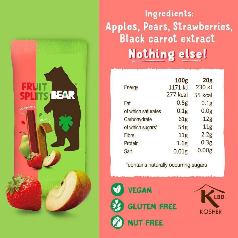 slide 2 of 5, BEAR Strawberry Apple Fruit Splits - 3.5oz, 5 ct