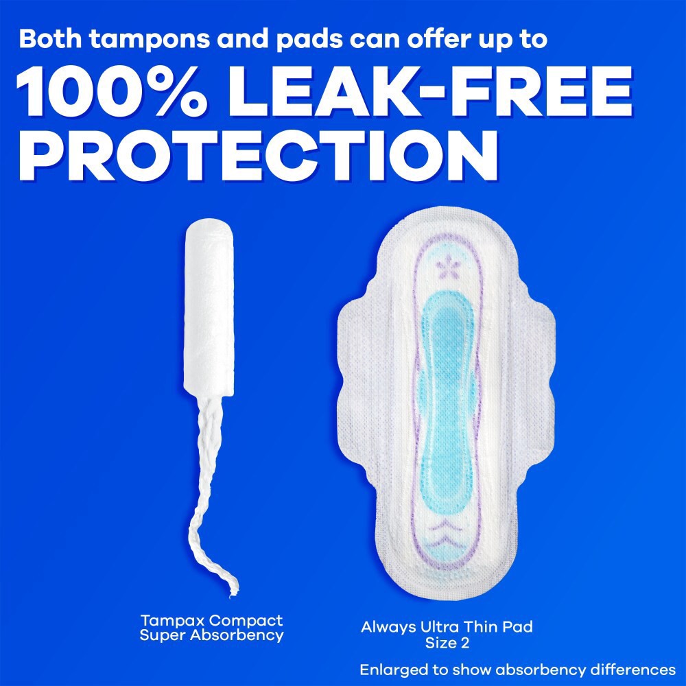 slide 6 of 6, Tampax Compact Pearl Tampons LeakGuard Protection Duo Pack Regular/Super Absorbency, 45 ct
