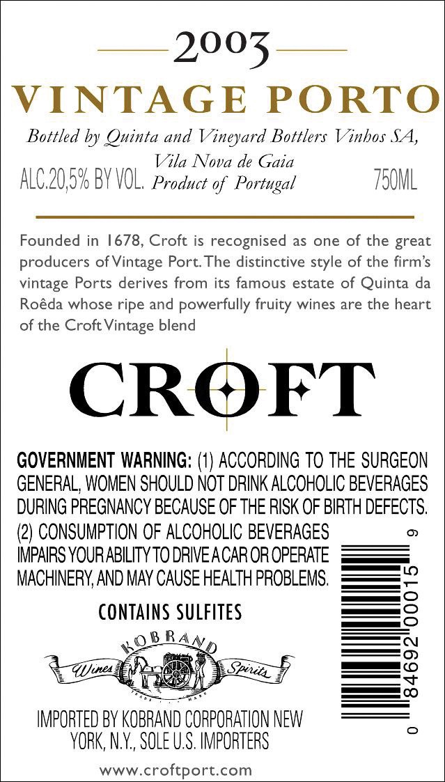 slide 6 of 6, Croft - Classic Vintage 2003 (750x6), 750 mL