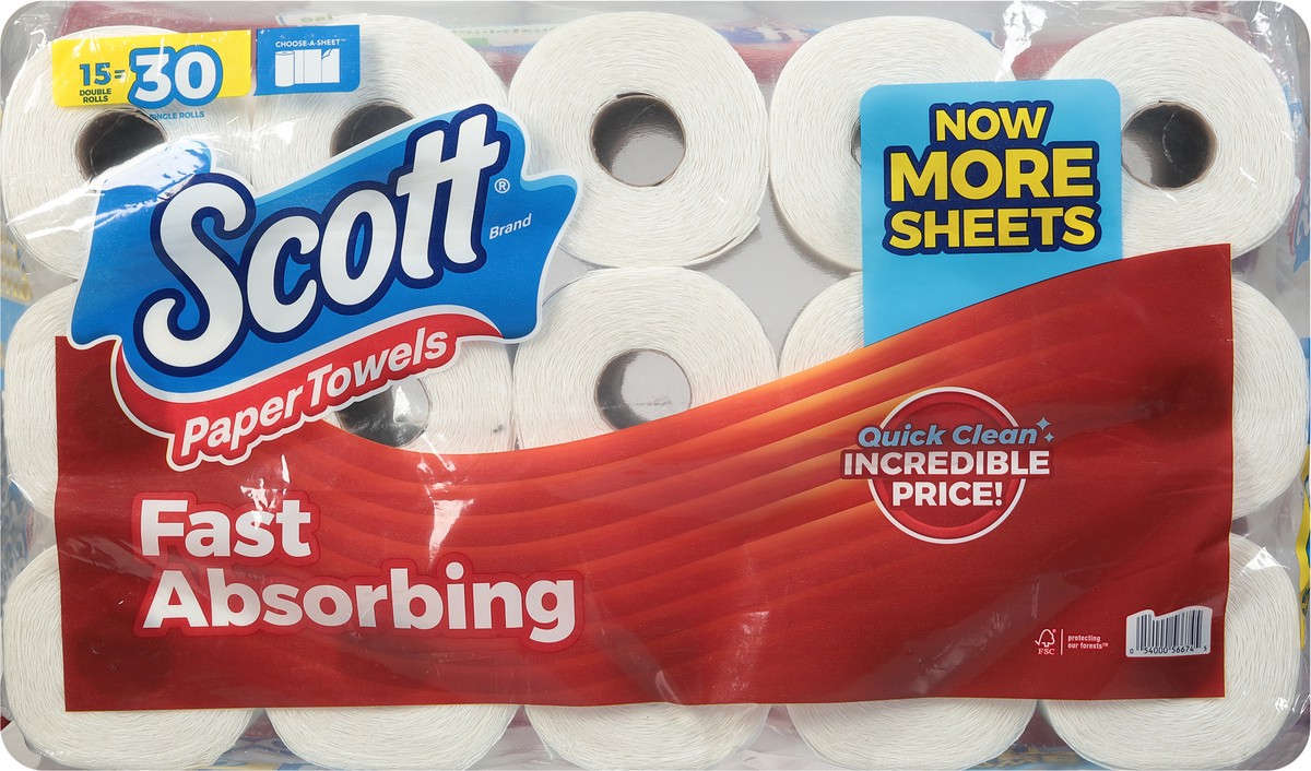 slide 9 of 10, Scott Paper Towels, Choose-A-Sheet, 15 Double Rolls = 30 Regular Rolls (108 Sheets Per Roll), 15 ct