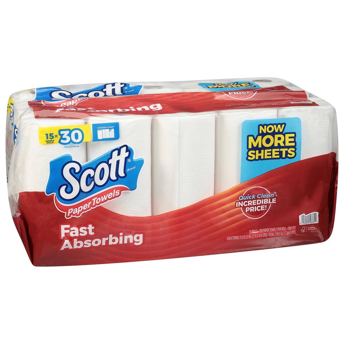 slide 4 of 10, Scott Paper Towels, Choose-A-Sheet, 15 Double Rolls = 30 Regular Rolls (108 Sheets Per Roll), 15 ct