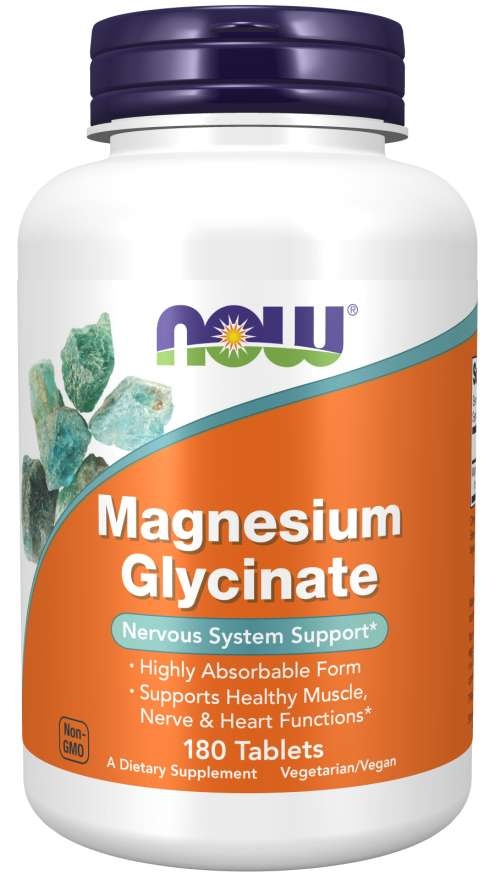 slide 1 of 1, NOW Supplements, Magnesium Glycinate 100 mg, Highly Absorbable Form, 180 Tablets, 180 ct