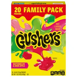 Fruit Gushers Fruit Flavored Snacks, Halloween Treats, Watermelon and Sour Apple Flavor, Family Pack, 20 Ct, 16 oz