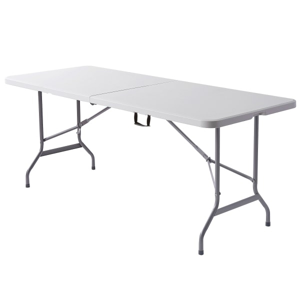 slide 1 of 1, Realspace Molded Plastic Top Folding Table with Handles, Platinum/Charcoal, 29 in x 72 in x 29 1/4 in