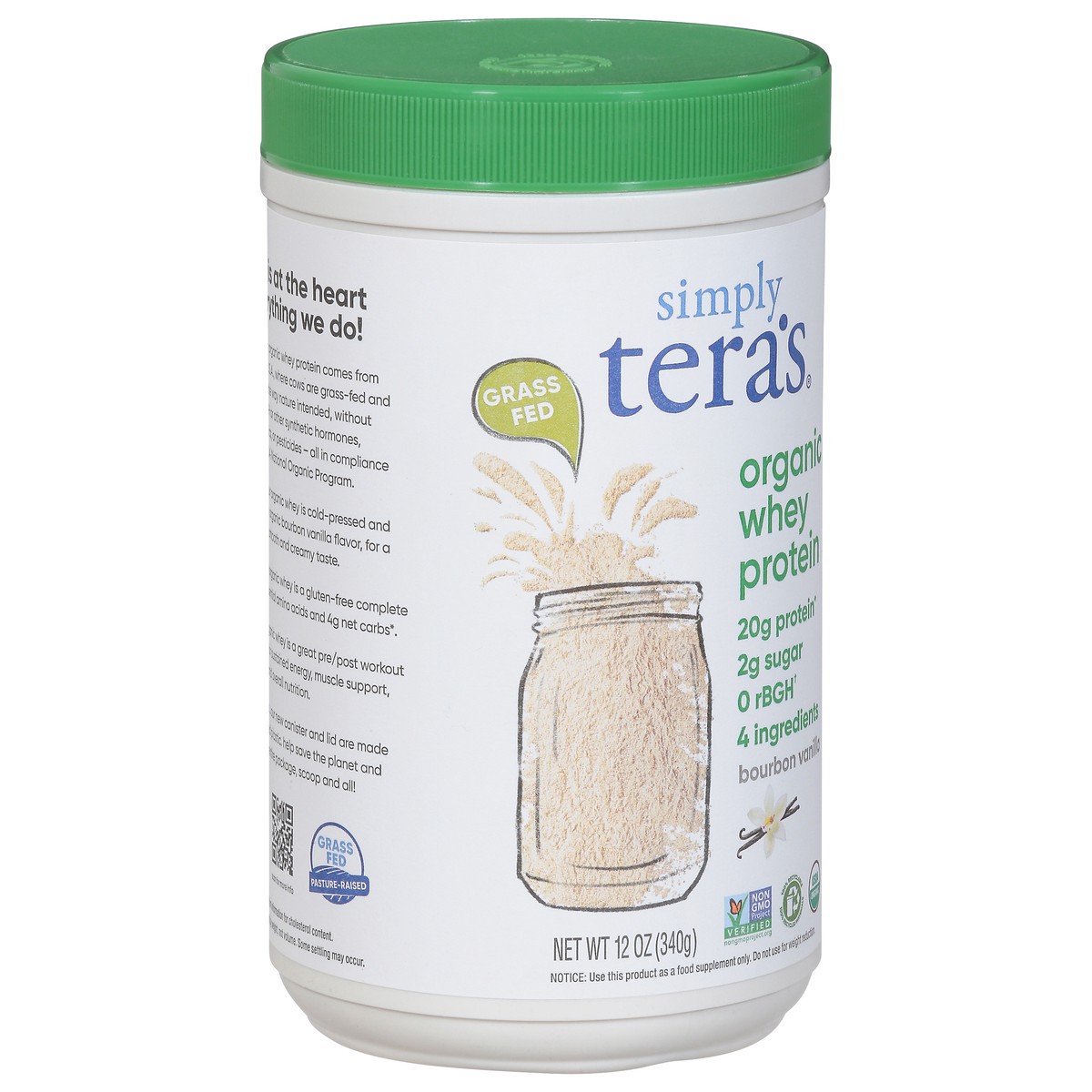 slide 2 of 9, simply tera's Organic Bourbon Vanilla Whey Protein 12 oz, 12 oz