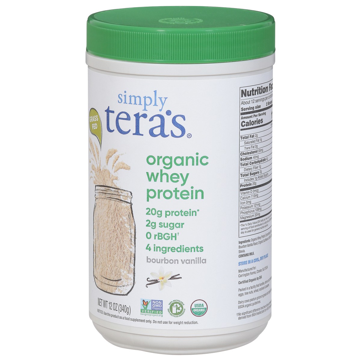 slide 3 of 9, simply tera's Organic Bourbon Vanilla Whey Protein 12 oz, 12 oz