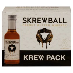 Skrewball Peanut Butter Flavored Whiskey With Natural Flavors, 8 Pack, 50 ml Bottles, 70 Proof