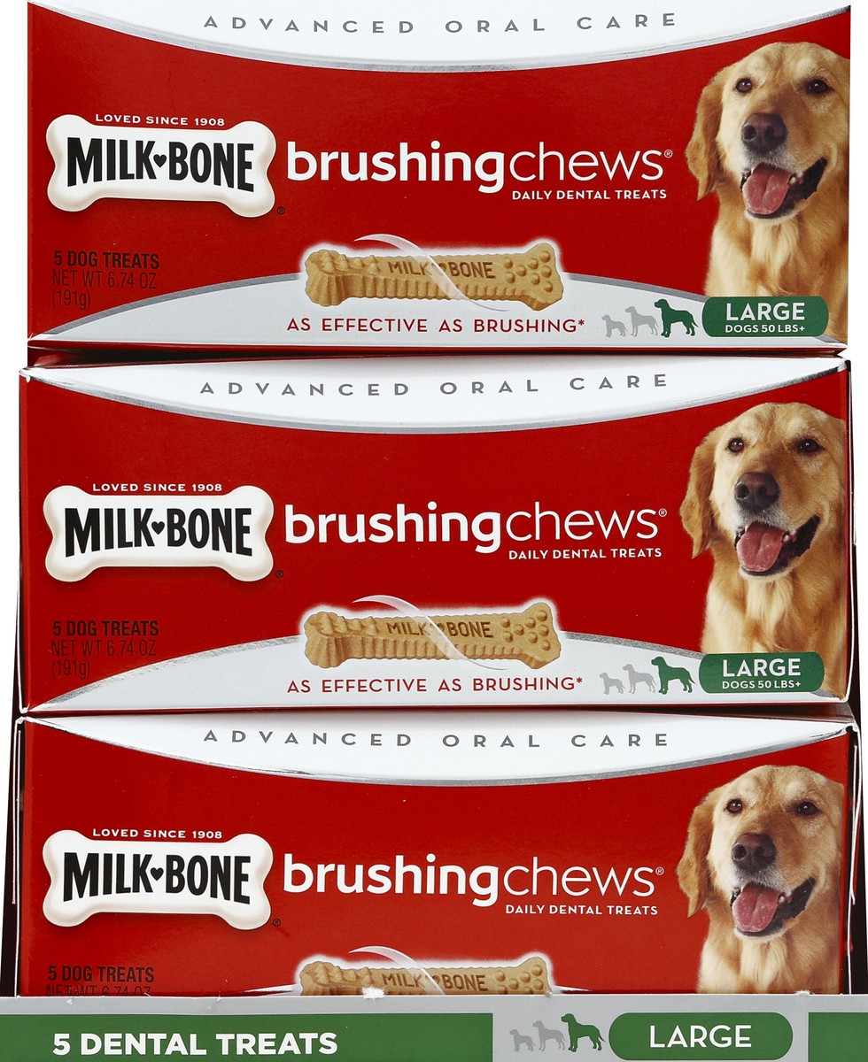 slide 5 of 6, Milk-Bone Brushing Chews Daily Dental Dog Treats Large, 6.74 oz