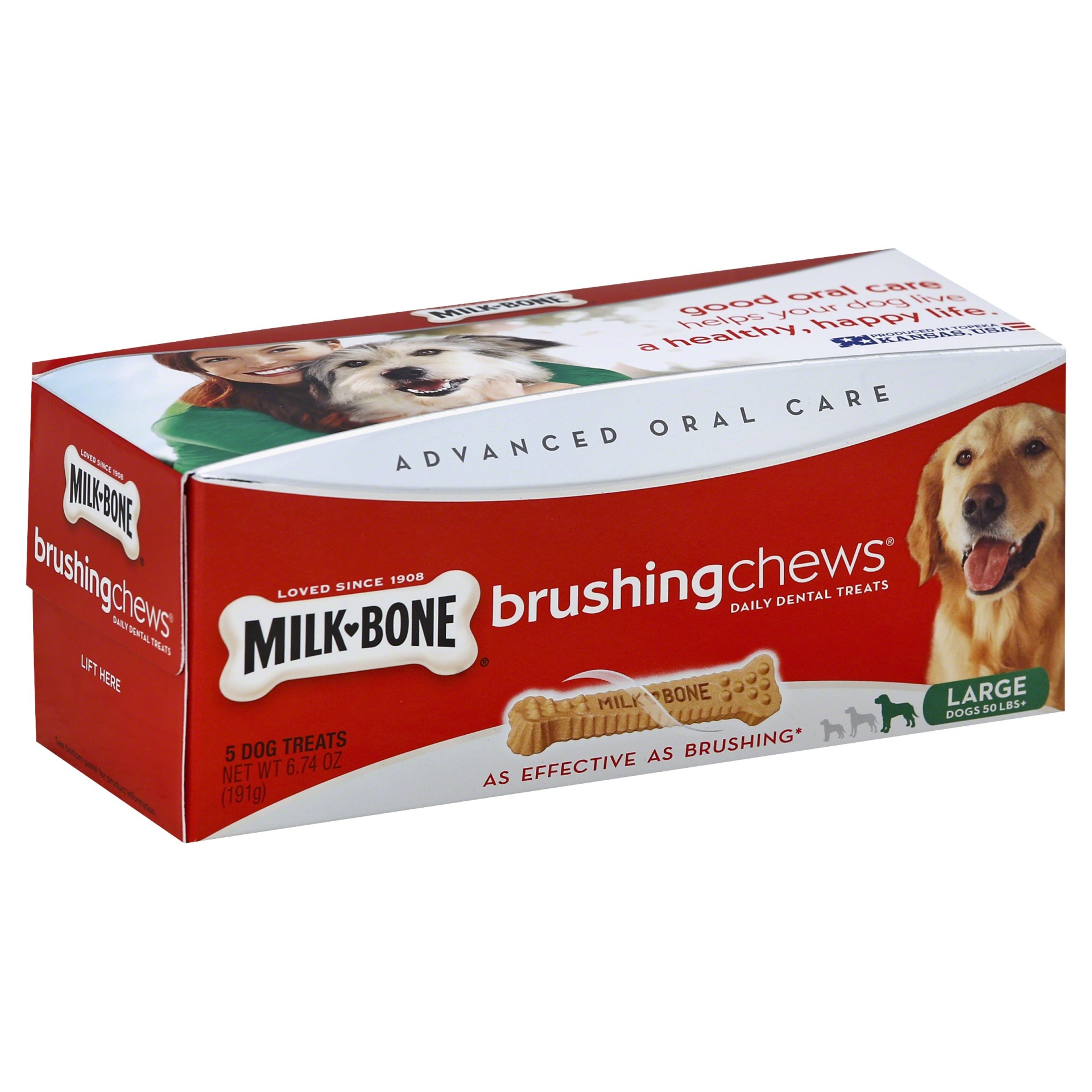 slide 1 of 6, Milk-Bone Brushing Chews Daily Dental Dog Treats Large, 6.74 oz