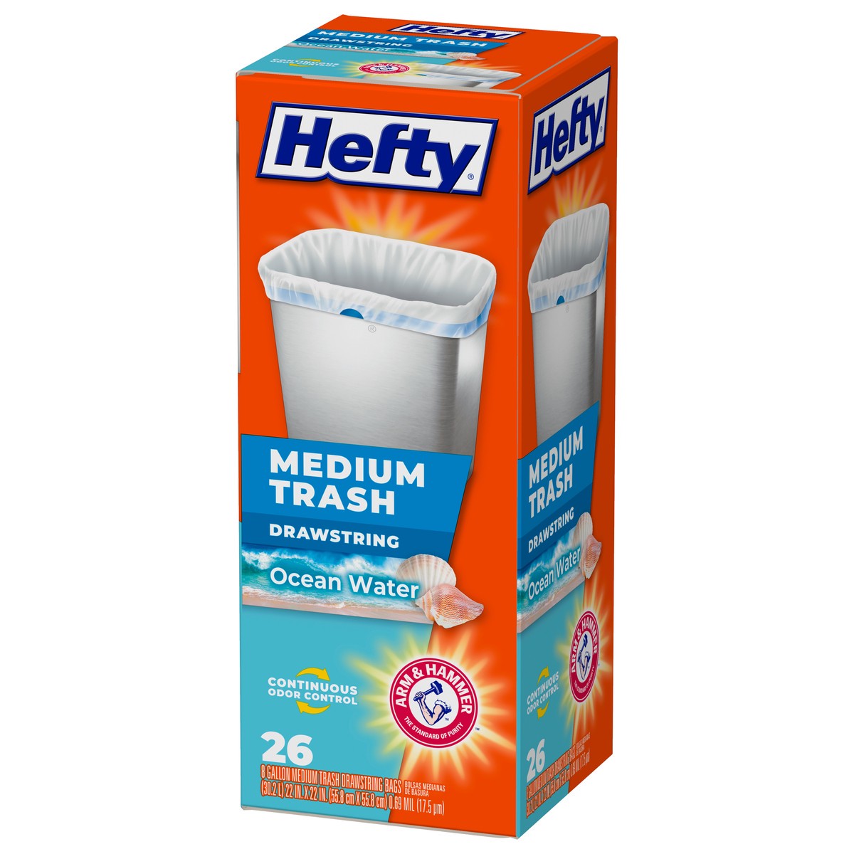 slide 2 of 9, Hefty Trash Bags, Drawstring, Medium, Ocean Water, 8 Gallon, 26 ct
