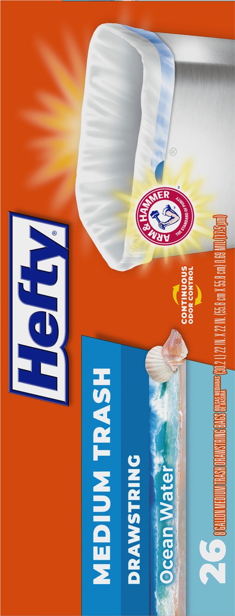slide 7 of 9, Hefty Trash Bags, Drawstring, Medium, Ocean Water, 8 Gallon, 26 ct