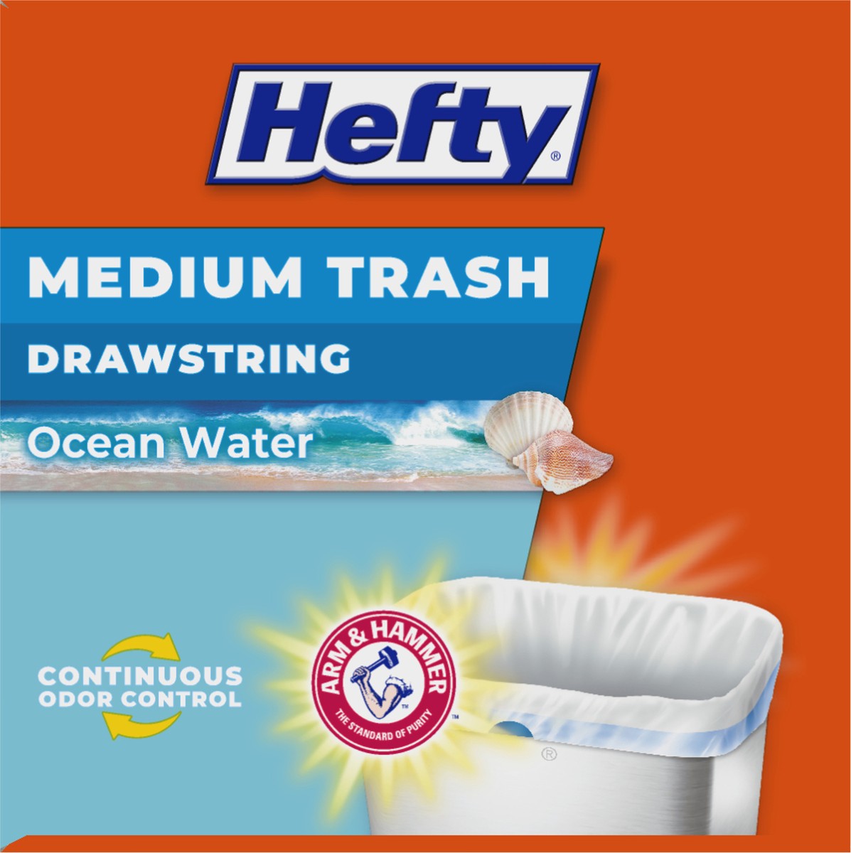 slide 8 of 9, Hefty Trash Bags, Drawstring, Medium, Ocean Water, 8 Gallon, 26 ct