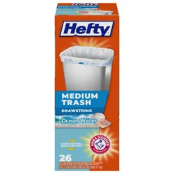 Hefty Trash Bags, Drawstring, Medium, Ocean Water, 8 Gallon