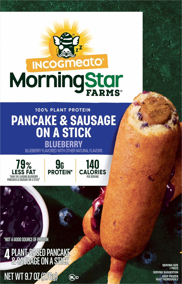 slide 8 of 13, Morning Star Farms MorningStar Farms Incogmeato Blueberry Pancake and Vegan Sausage Stick, 4 ct; 9.7 oz