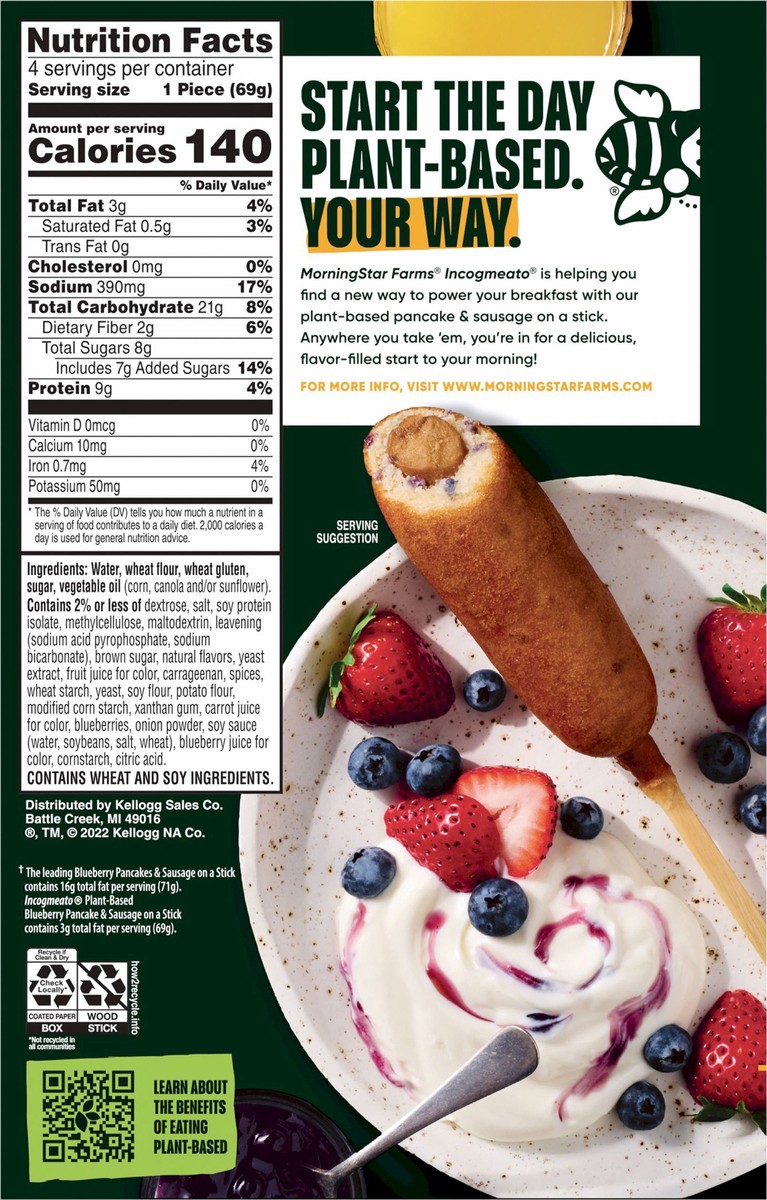 slide 5 of 13, Morning Star Farms MorningStar Farms Incogmeato Blueberry Pancake and Vegan Sausage Stick, 4 ct; 9.7 oz