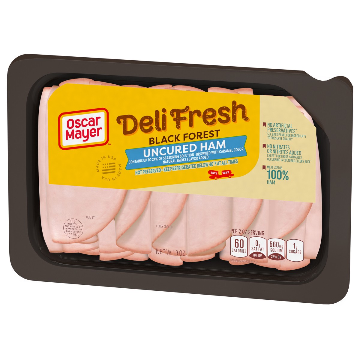 slide 5 of 9, Oscar Mayer Deli Fresh Black Forest Uncured Ham Sliced Lunch Meat, 9 oz. Tray, 9 oz