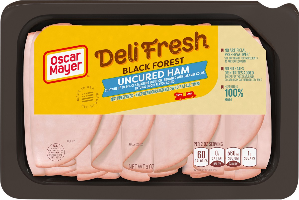 slide 4 of 9, Oscar Mayer Deli Fresh Black Forest Uncured Ham Sliced Lunch Meat, 9 oz. Tray, 9 oz